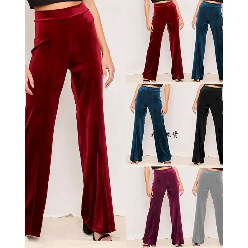 Women's Wide Leg Corduroy Pants Slacks Streetwear Casual Full Length Natural Plain Elastic Waist Comfortable Holiday Daily Wear Weekend Sillver Gray Black Dark Pink Red Fall Regular Fit