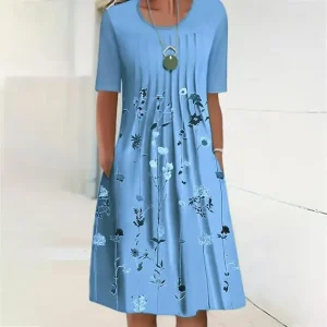 Women's Midi Dress Casual Dress Shift Dress Floral Ruched Print Crew Neck Basic Daily Short Sleeve Summer Spring