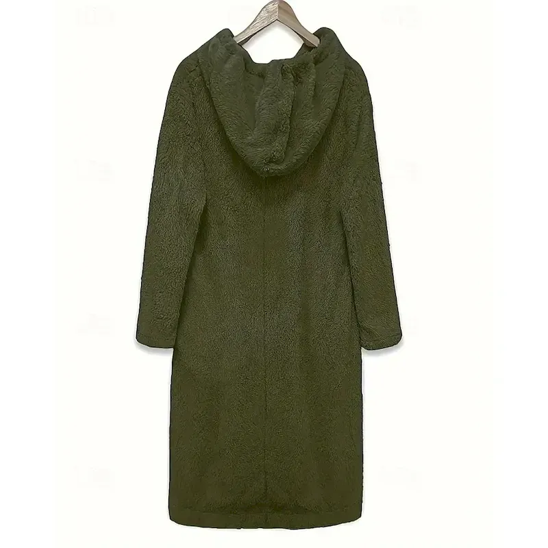 Women's Midi Dress Casual Dress Winter Dress Fashion Modern Daily Weekend Regular Fit Plain Long Sleeve Hooded Army Green Winter Autumn - Image 2