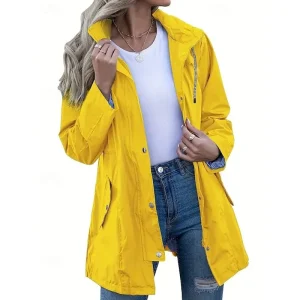 Women's Hoodie Jacket Waterproof Rain Jackets Rain Coats Warm Comfortable Zipper Pocket Outdoor Casual Plain Going out Casual Daily Zipper Regular Hooded Regular Fit Long Sleeve Outerwear Navy Black