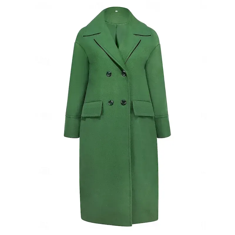 Women's Winter Coat Coat Cloak / Capes Windproof Warm Pocket Casual Street Style Plain Vacation Work Street Daily Wear Single Breasted Turndown Loose Fit Long Sleeve Outerwear Red Blue Green Fall - Image 2