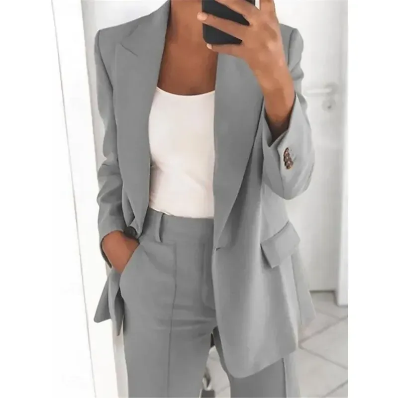 Women's Blazer Comfortable Breathable Pocket Fashion Daily OL Style Plain Office Work Casual Single Breasted Regular Lapel Regular Fit Long Sleeve Outerwear Pink Blue Orange Summer Spring - Image 3