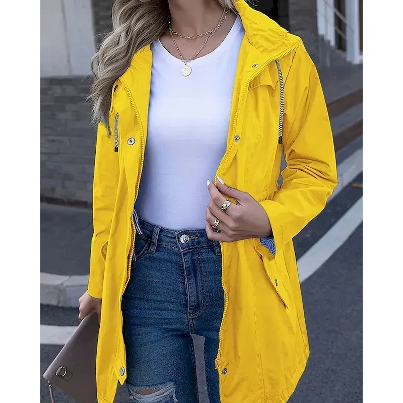 Women's Hoodie Jacket Waterproof Rain Jackets Rain Coats Warm Comfortable Zipper Pocket Outdoor Casual Plain Going out Casual Daily Zipper Regular Hooded Regular Fit Long Sleeve Outerwear Navy Black - Image 2