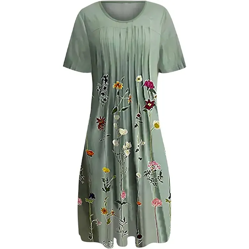 Women's Midi Dress Casual Dress Shift Dress Floral Ruched Print Crew Neck Basic Daily Short Sleeve Summer Spring - Image 6