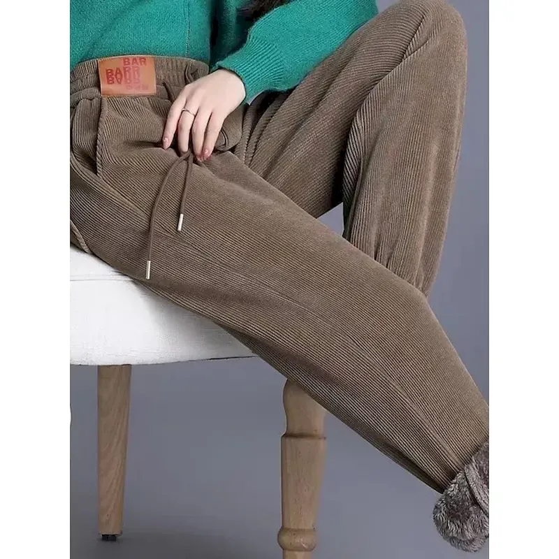 Women's Fleece Pants Chinos Fashion Streetwear Basic Full Length High Waist Plain Pocket Elastic Waistband Comfy Soft Comfortable High Elasticity Outdoor Street Dark Gray Black Brown Amethyst Spring - Image 3