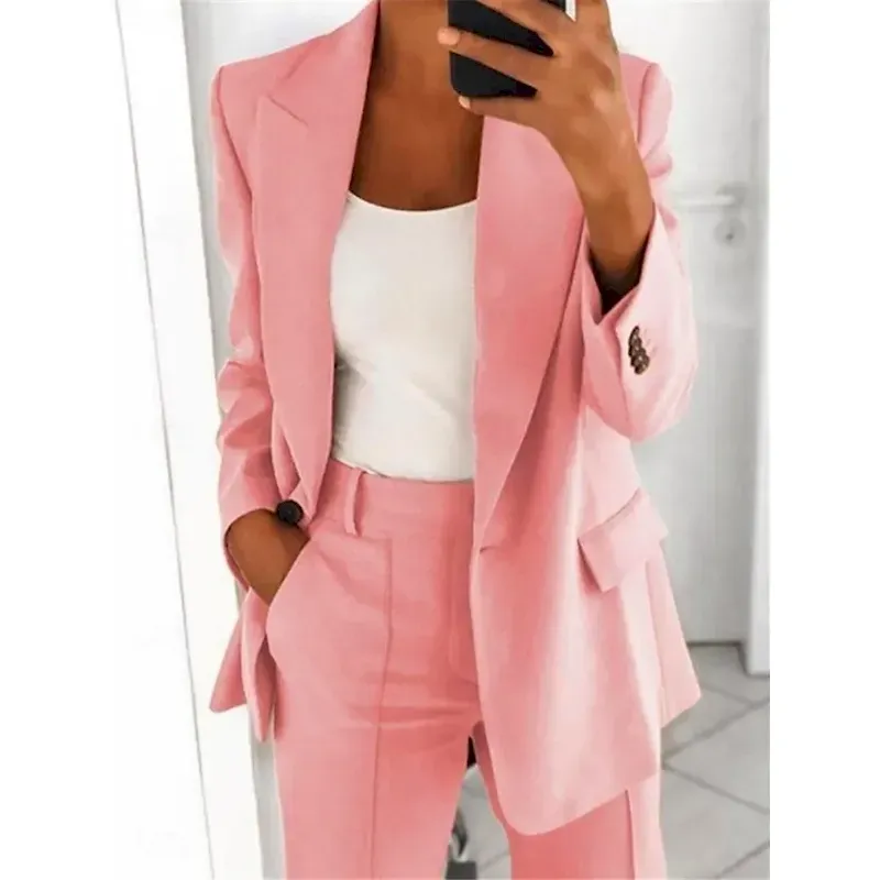 Women's Blazer Comfortable Breathable Pocket Fashion Daily OL Style Plain Office Work Casual Single Breasted Regular Lapel Regular Fit Long Sleeve Outerwear Pink Blue Orange Summer Spring - Image 4