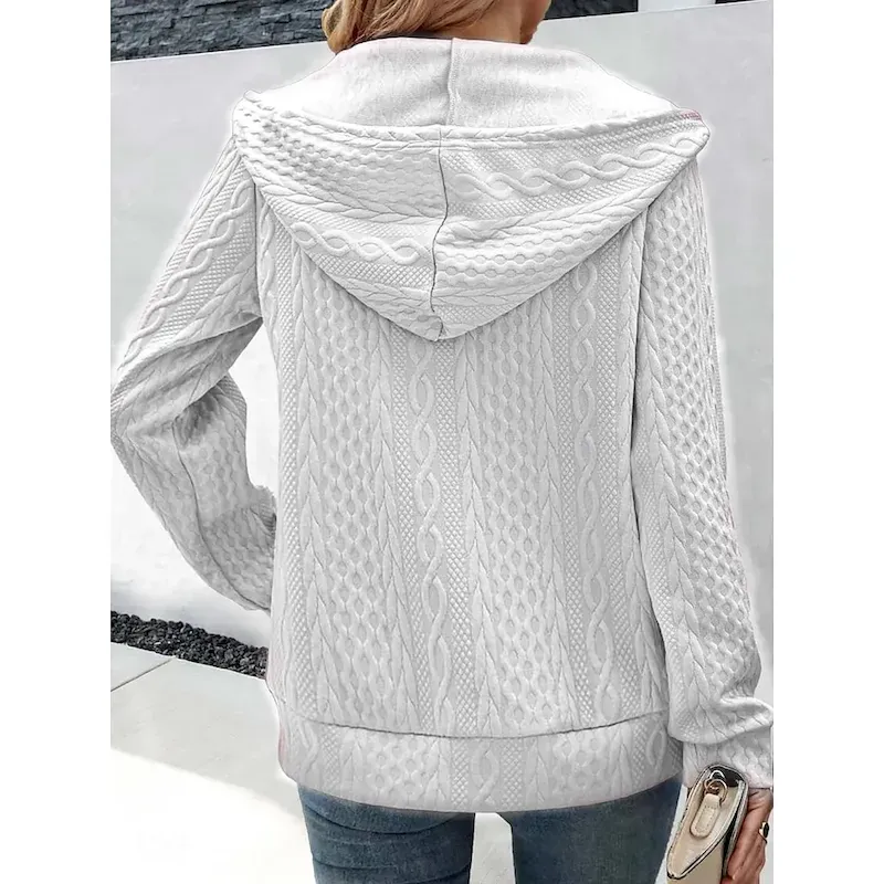 Women's Casual Jacket Textured Jackets Adjustable Solid Color Casual / Daily Stylish Regular Fit Outerwear Long Sleeve Spring Black S - Image 2