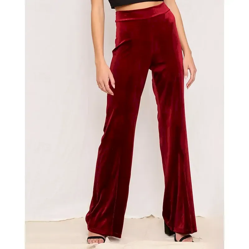 Women's Wide Leg Corduroy Pants Slacks Streetwear Casual Full Length Natural Plain Elastic Waist Comfortable Holiday Daily Wear Weekend Sillver Gray Black Dark Pink Red Fall Regular Fit - Image 2