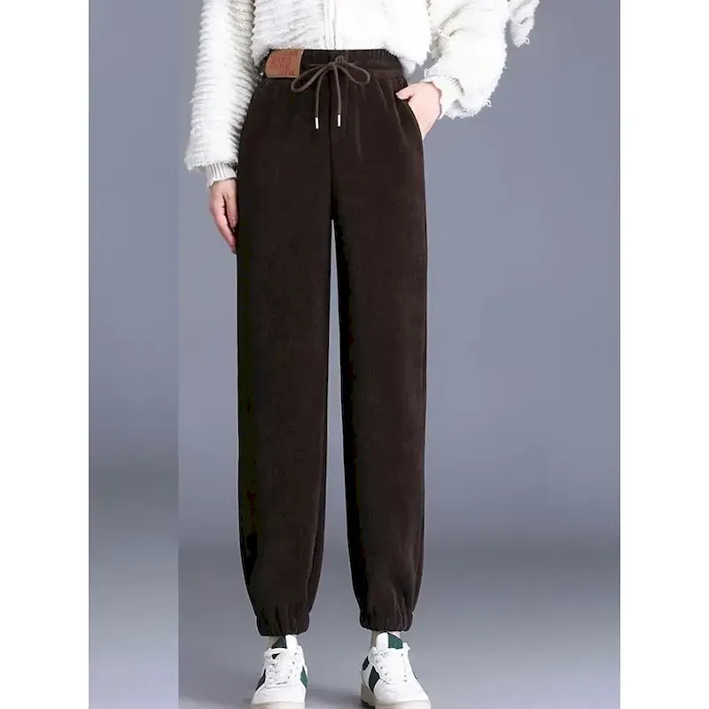 Women's Fleece Pants Chinos Fashion Streetwear Basic Full Length High Waist Plain Pocket Elastic Waistband Comfy Soft Comfortable High Elasticity Outdoor Street Dark Gray Black Brown Amethyst Spring - Image 2