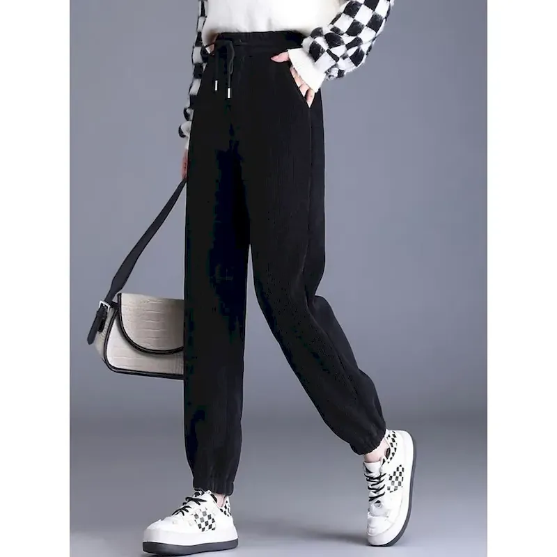 Women's Fleece Pants Chinos Fashion Streetwear Basic Full Length High Waist Plain Pocket Elastic Waistband Comfy Soft Comfortable High Elasticity Outdoor Street Dark Gray Black Brown Amethyst Spring - Image 6