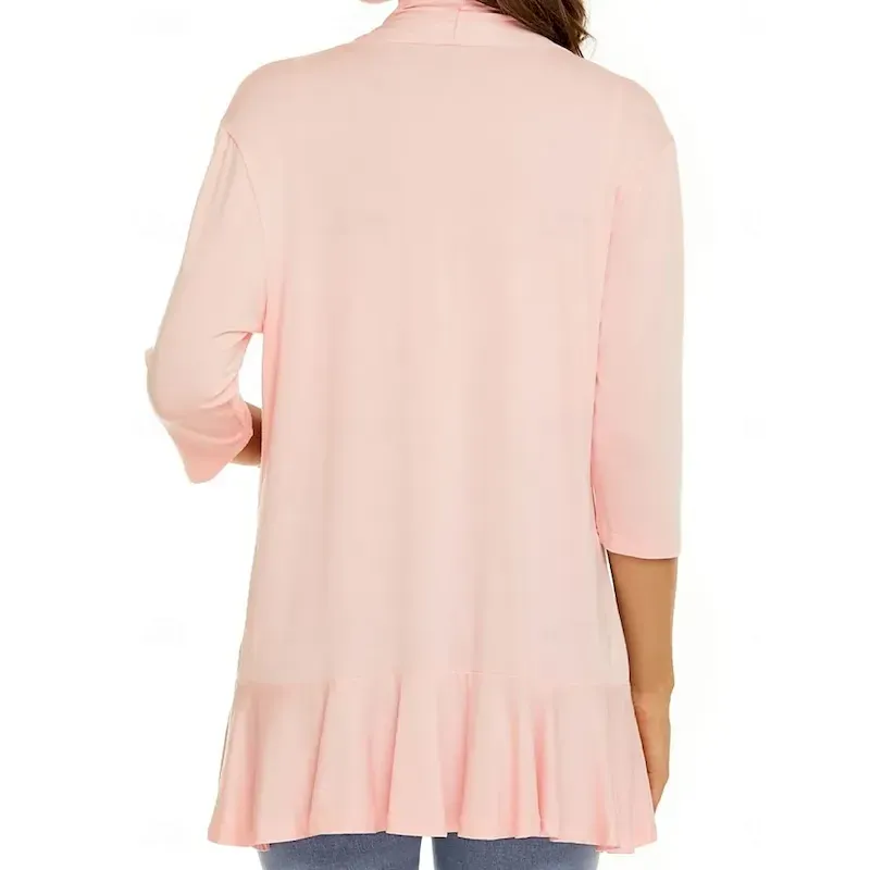 Women's Casual Jacket Breathable Comfortable Ruffle Casual Plain Vacation Street Casual Daily Wear Open Front Regular Collarless Regular Fit Long Sleeve Outerwear White Pink Navy Blue Summer Spring - Image 4