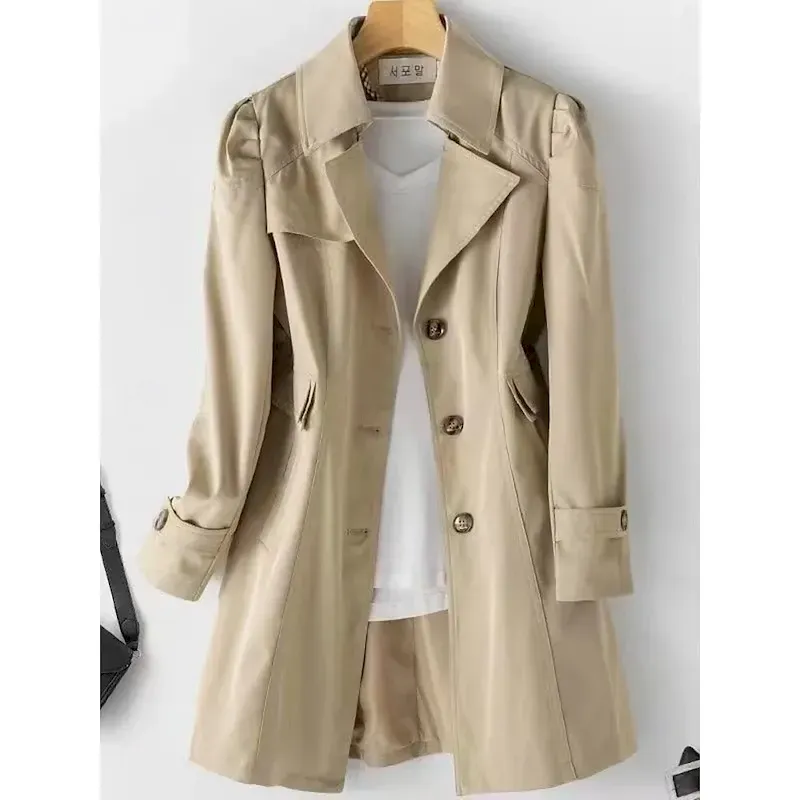 Women's Trench Coat Comfortable Breathable Zipper Pocket Casual Plain Vacation Street Casual Daily Wear Single Breasted Long Notch Lapel Regular Fit Long Sleeve Outerwear Black Pink Khaki Spring Fall - Image 4