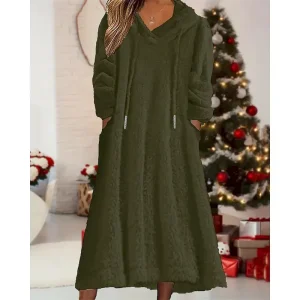 Women's Midi Dress Casual Dress Winter Dress Fashion Modern Daily Weekend Regular Fit Plain Long Sleeve Hooded Army Green Winter Autumn