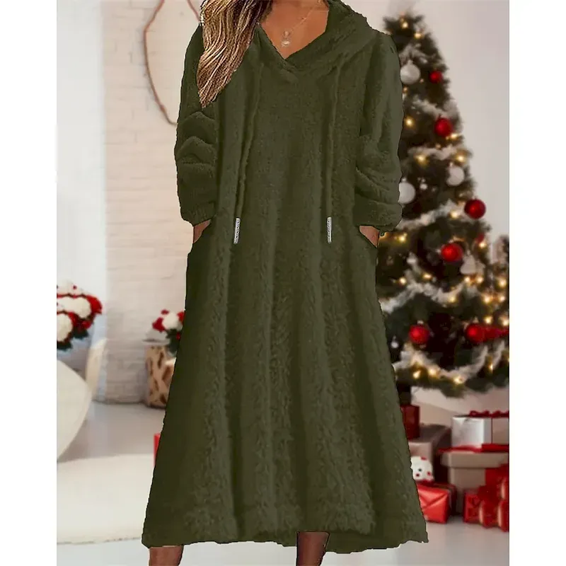 Women's Midi Dress Casual Dress Winter Dress Fashion Modern Daily Weekend Regular Fit Plain Long Sleeve Hooded Army Green Winter Autumn