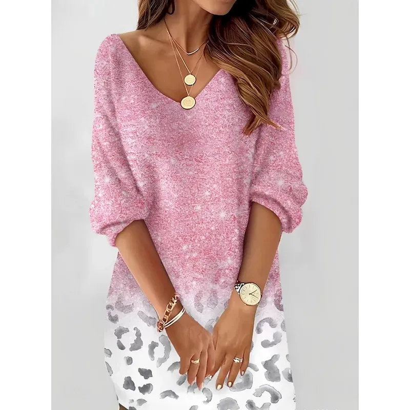Women's Mini Dress Casual Dress Winter Dress Shift Dress Print Dress Fashion Modern Daily Beach Weekend Regular Fit Leopard Long Sleeve V Neck Pink Summer Spring Fall Autumn
