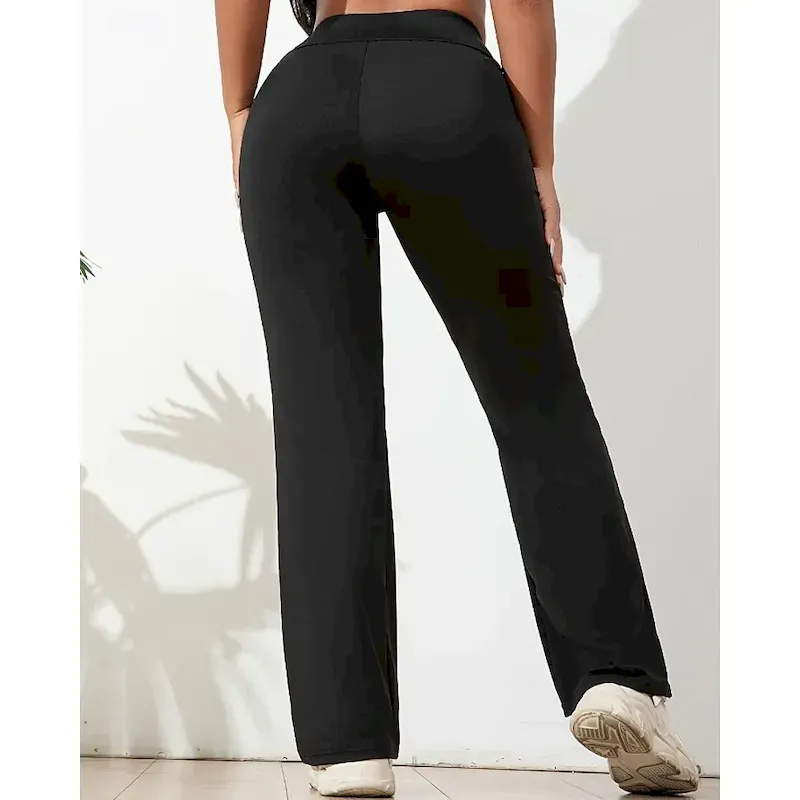 Women's Slacks Straight Streetwear Casual Full Length Natural Plain Pocket Elastic Waist Soft Street Holiday Weekend claret Depression Green Grey Black Fall Regular Fit - Image 2