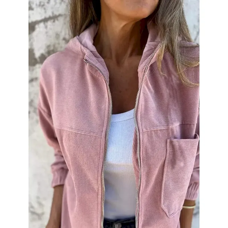 Women's Casual Jacket Hoodie Jacket Comfortable Breathable Zipper Pocket Simple Casual Plain Vacation Street Casual Daily Wear Zipper Regular Hooded Regular Fit Long Sleeve Outerwear Black White Pink - Image 6