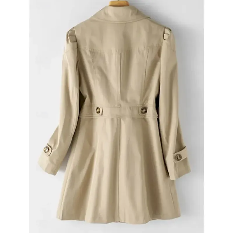 Women's Trench Coat Comfortable Breathable Zipper Pocket Casual Plain Vacation Street Casual Daily Wear Single Breasted Long Notch Lapel Regular Fit Long Sleeve Outerwear Black Pink Khaki Spring Fall - Image 5