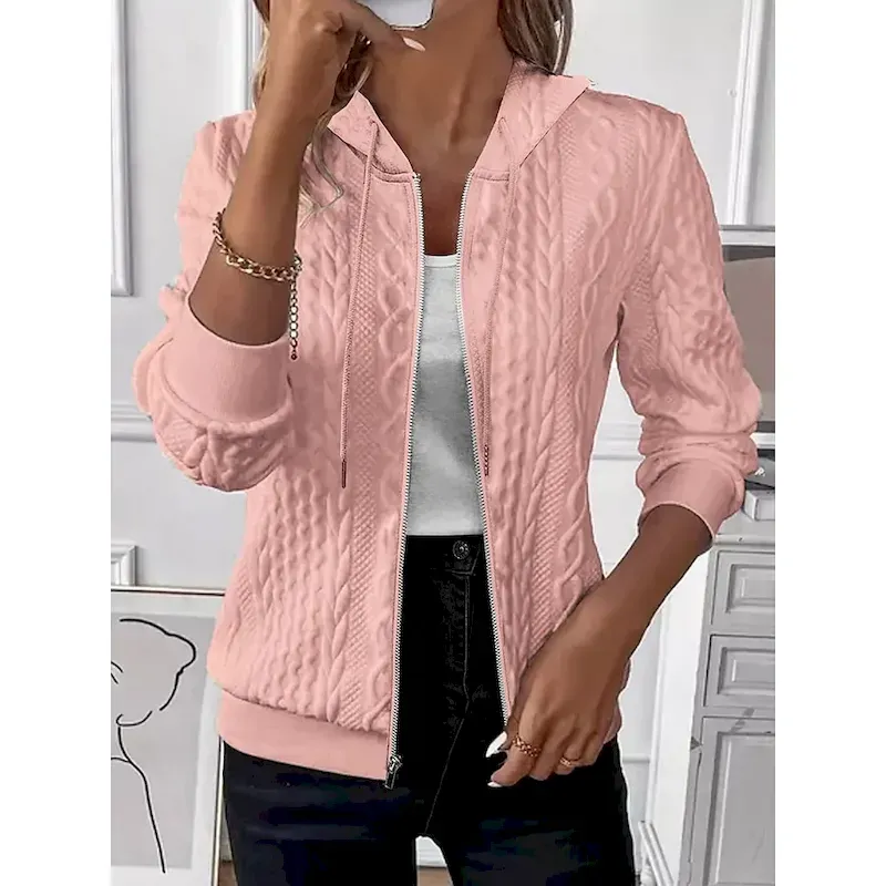 Women's Casual Jacket Textured Jackets Adjustable Solid Color Casual / Daily Stylish Regular Fit Outerwear Long Sleeve Spring Black S - Image 6