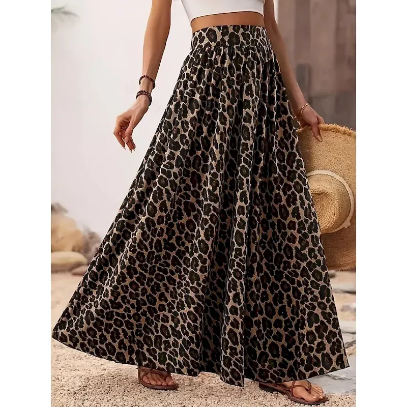 Women's Skirt A Line Fashion Casual Maxi High Waist Skirts Leopard Print Micro-elastic Street Daily Leopard Summer Polyester - Image 4
