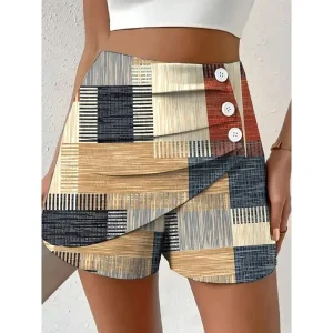Women's Chinos Shorts Vacation Vintage Ethnic Style Short High Waist Graphic Geometric Color Block Pleated Inelastic Formal Vacation Street Violet Robin's Egg Blue Yellow Green Summer Spring Regular