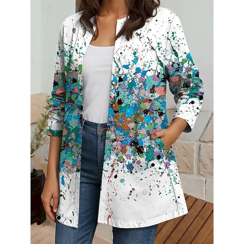 Women's Blazer Work Casual Fall Winter Regular Coat Regular Fit Breathable Elegant Artistic Style Boho Vintage Jacket Long Sleeve Floral Print Open Front Blue Purple Green - Image 4