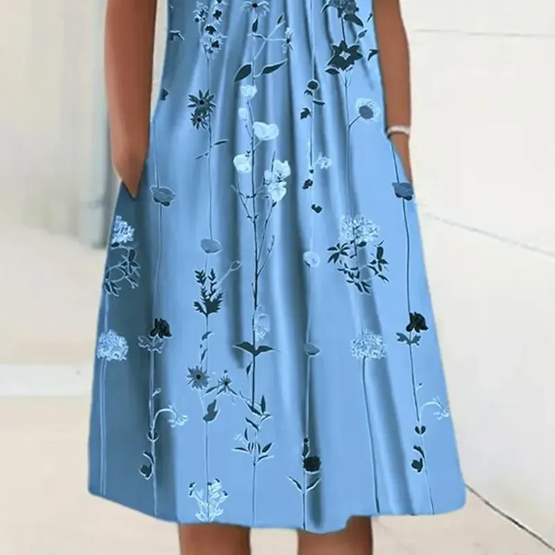 Women's Midi Dress Casual Dress Shift Dress Floral Ruched Print Crew Neck Basic Daily Short Sleeve Summer Spring - Image 5