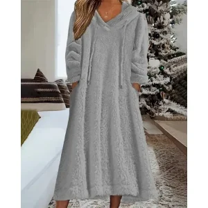 Women's Midi Dress Casual Dress Winter Dress Fashion Modern Daily Weekend Regular Fit Plain Long Sleeve Hooded Grey Winter Autumn