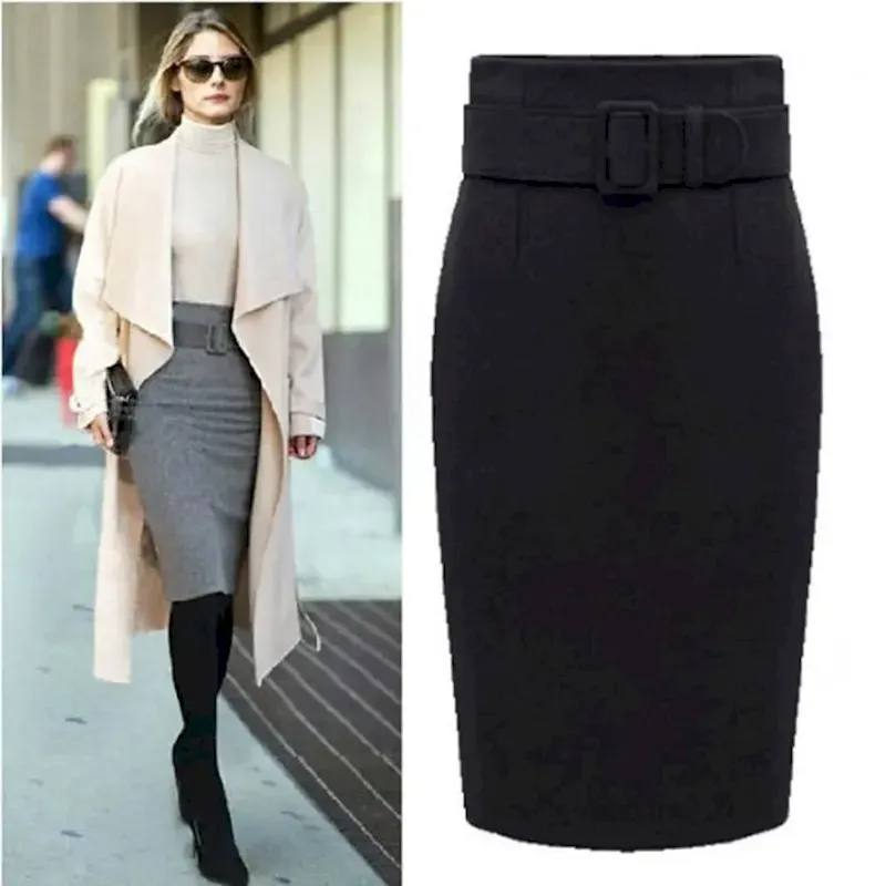 Women's Skirt Pencil Work Skirts Fashion Above Knee Skirts Solid Colored Office / Career Daily Gary Black Wine Fall & Winter Tweed Woolen