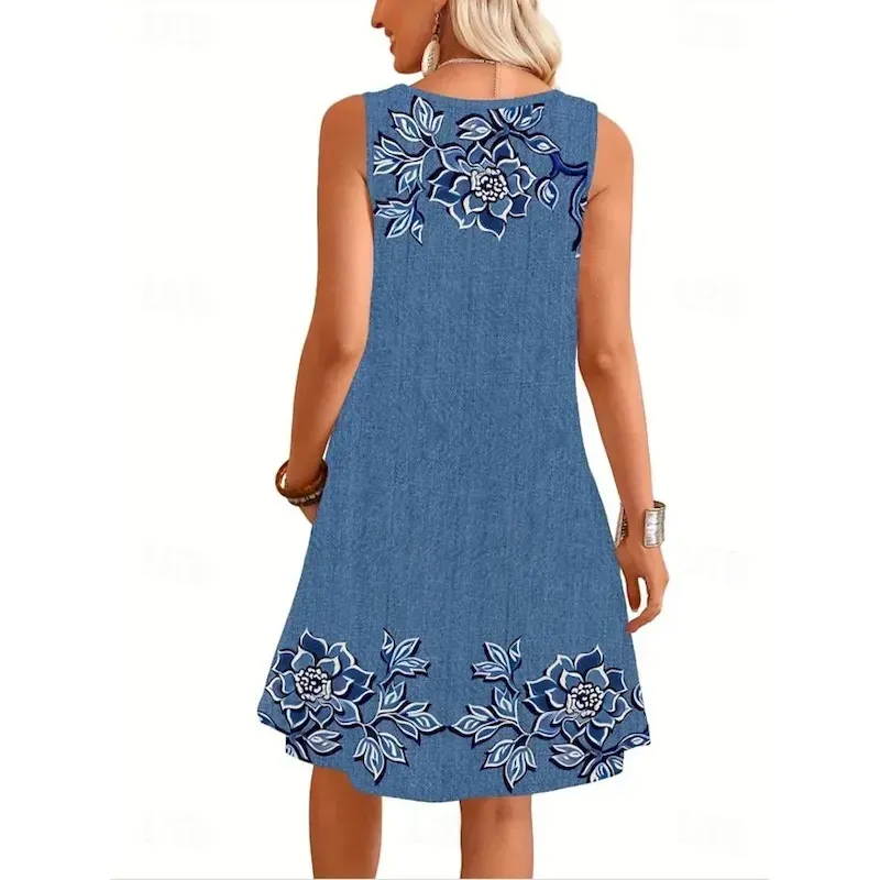 Women's Mini Dress Sundress A Line Dress Summer Dress Vacation Casual Daily Regular Fit Graphic Plain Sleeveless U Neck Blue Dark Blue Summer - Image 2