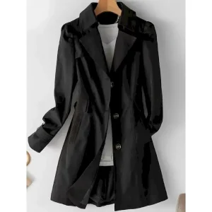Women's Trench Coat Comfortable Breathable Zipper Pocket Casual Plain Vacation Street Casual Daily Wear Single Breasted Long Notch Lapel Regular Fit Long Sleeve Outerwear Black Pink Khaki Spring Fall
