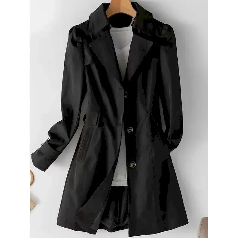 Women's Trench Coat Comfortable Breathable Zipper Pocket Casual Plain Vacation Street Casual Daily Wear Single Breasted Long Notch Lapel Regular Fit Long Sleeve Outerwear Black Pink Khaki Spring Fall