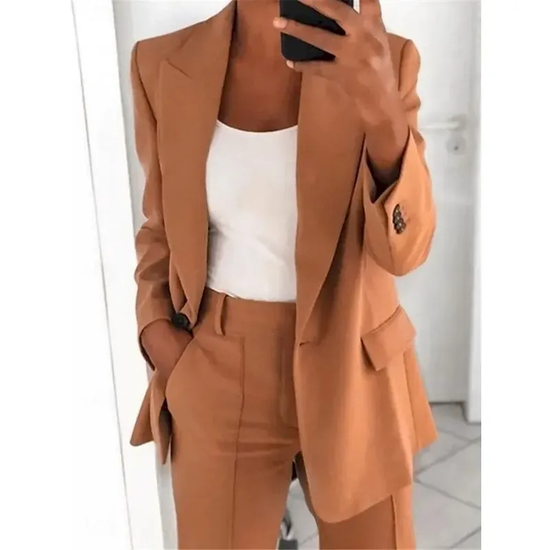Women's Blazer Comfortable Breathable Pocket Fashion Daily OL Style Plain Office Work Casual Single Breasted Regular Lapel Regular Fit Long Sleeve Outerwear Pink Blue Orange Summer Spring - Image 2