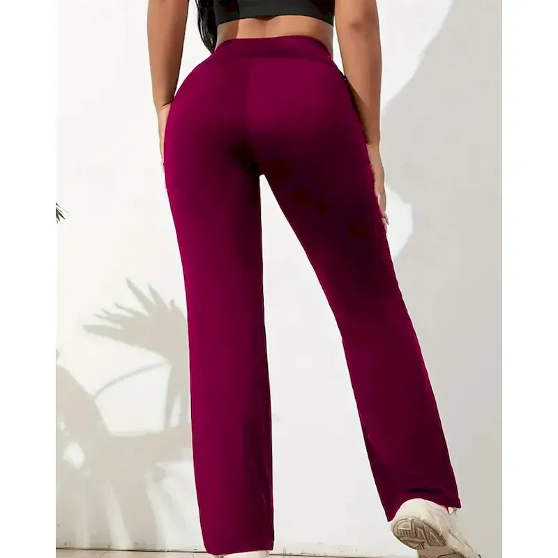 Women's Slacks Straight Streetwear Casual Full Length Natural Plain Pocket Elastic Waist Soft Street Holiday Weekend claret Depression Green Grey Black Fall Regular Fit - Image 6