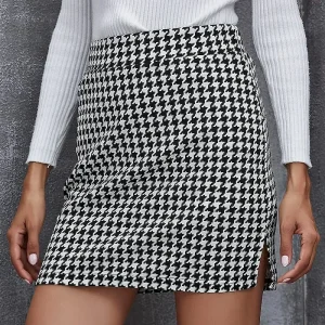Women's Skirt Bodycon Mini High Waist Skirts Print Houndstooth Street Daily Spring & Summer Elegant Fashion Casual Black