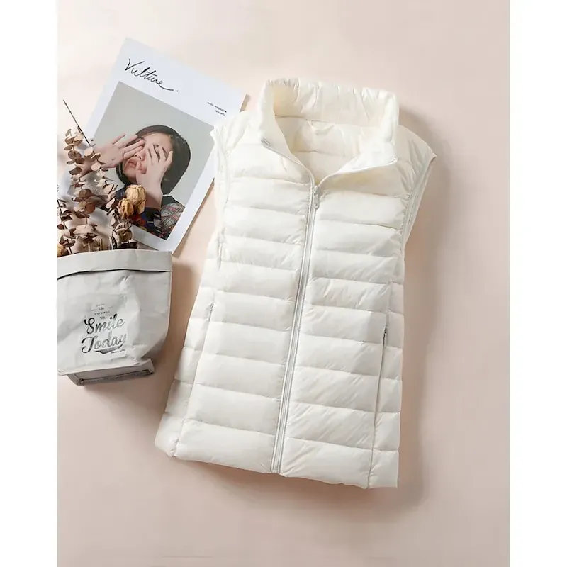 Women's Vest Warm Comfortable Zipper Pocket Casual Plain Holiday Going out Casual Daily Weekend Zipper Regular Stand Collar Regular Fit Sleeveless Outerwear White Red Purple Fall Winter