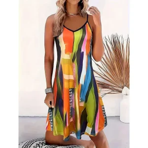 Women's Mini Dress Casual Dress Tank Dress Casual Vacation Daily Regular Fit Color Block Sleeveless Notched Neck Green Summer