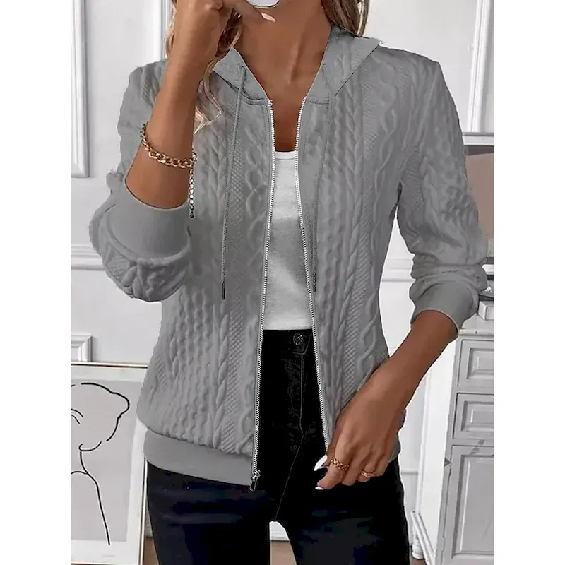 Women's Casual Jacket Textured Jackets Adjustable Solid Color Casual / Daily Stylish Regular Fit Outerwear Long Sleeve Spring Black S - Image 4