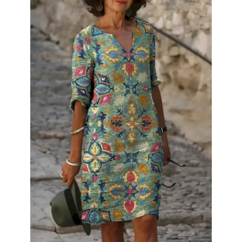 Women's Midi Dress Shift Dress Summer Dress Print Dress Active Fashion Streetwear Outdoor Daily Date Regular Fit Graphic Half Sleeve Split Neck Green Summer Spring