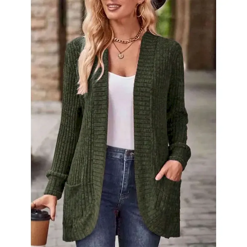 Women's Casual Jacket Comfortable Breathable Pocket Casual Plain Vacation Street Daily Wear Going out Open Front Regular Collarless Regular Fit Long Sleeve Outerwear Wine Sky Blue Purple Spring Fall