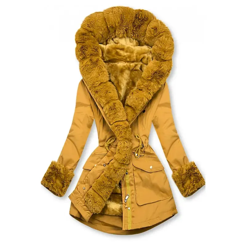 Women's Winter Coat Winter Jacket Parka Windproof Warm Zipper Pocket Drawstring Fur Collar Elegant Street Style Plain Street Casual Daily Wear Zipper Regular Hoodie Regular Fit Long Sleeve Outerwear - Image 2