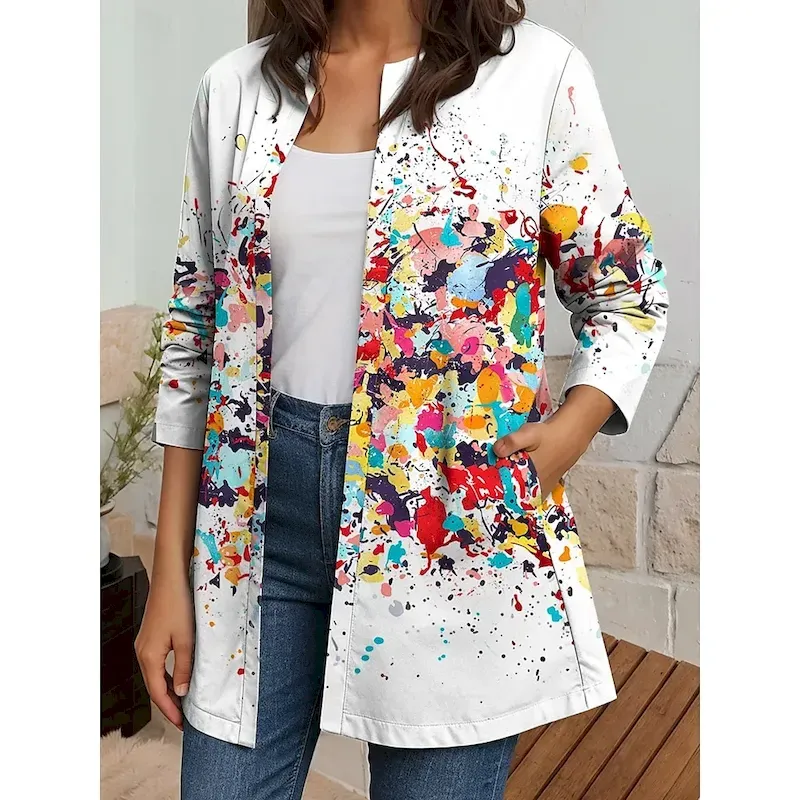 Women's Blazer Work Casual Fall Winter Regular Coat Regular Fit Breathable Elegant Artistic Style Boho Vintage Jacket Long Sleeve Floral Print Open Front Blue Purple Green - Image 5