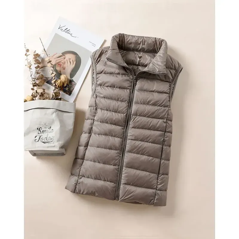 Women's Vest Warm Comfortable Zipper Pocket Casual Plain Holiday Going out Casual Daily Weekend Zipper Regular Stand Collar Regular Fit Sleeveless Outerwear White Red Purple Fall Winter - Image 2