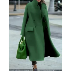 Women's Winter Coat Coat Cloak / Capes Windproof Warm Pocket Casual Street Style Plain Vacation Work Street Daily Wear Single Breasted Turndown Loose Fit Long Sleeve Outerwear Red Blue Green Fall
