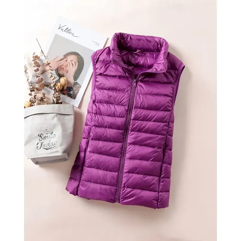 Women's Vest Warm Comfortable Zipper Pocket Casual Plain Holiday Going out Casual Daily Weekend Zipper Regular Stand Collar Regular Fit Sleeveless Outerwear White Red Purple Fall Winter - Image 4