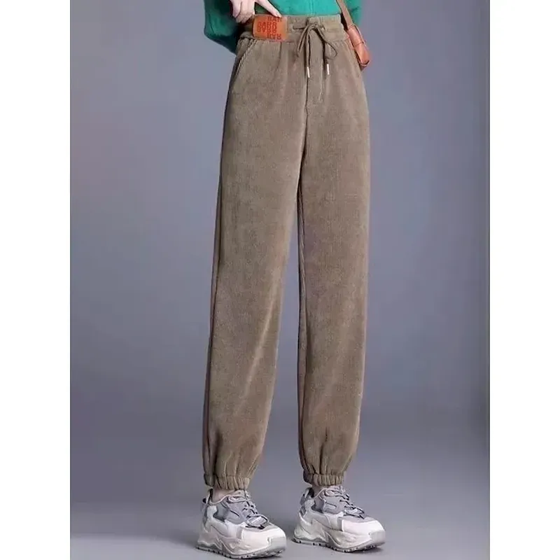 Women's Fleece Pants Chinos Fashion Streetwear Basic Full Length High Waist Plain Pocket Elastic Waistband Comfy Soft Comfortable High Elasticity Outdoor Street Dark Gray Black Brown Amethyst Spring