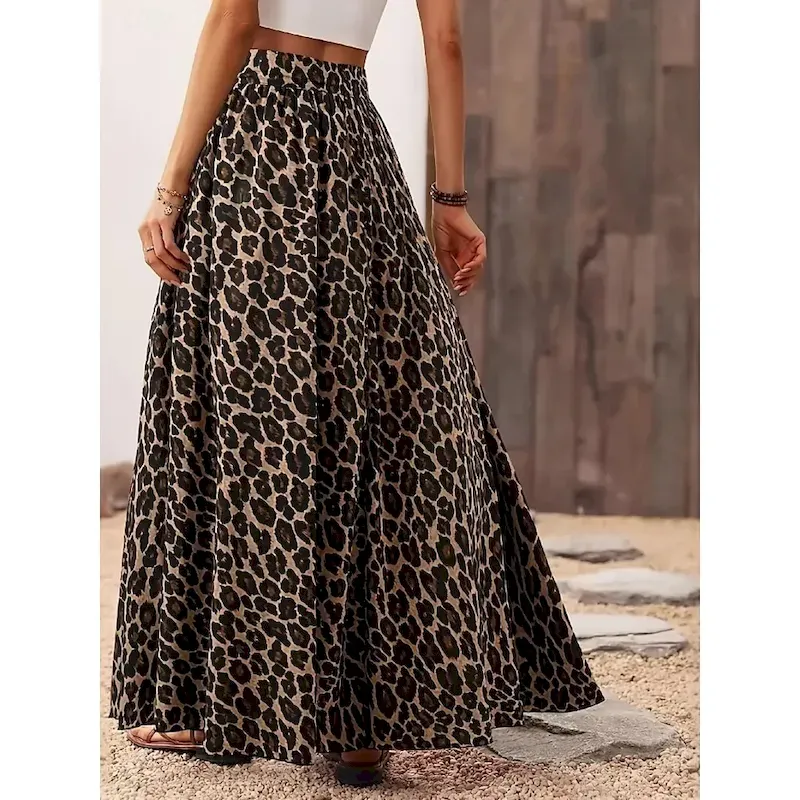 Women's Skirt A Line Fashion Casual Maxi High Waist Skirts Leopard Print Micro-elastic Street Daily Leopard Summer Polyester - Image 3