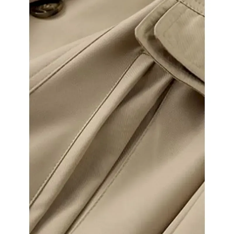 Women's Trench Coat Comfortable Breathable Zipper Pocket Casual Plain Vacation Street Casual Daily Wear Single Breasted Long Notch Lapel Regular Fit Long Sleeve Outerwear Black Pink Khaki Spring Fall - Image 6