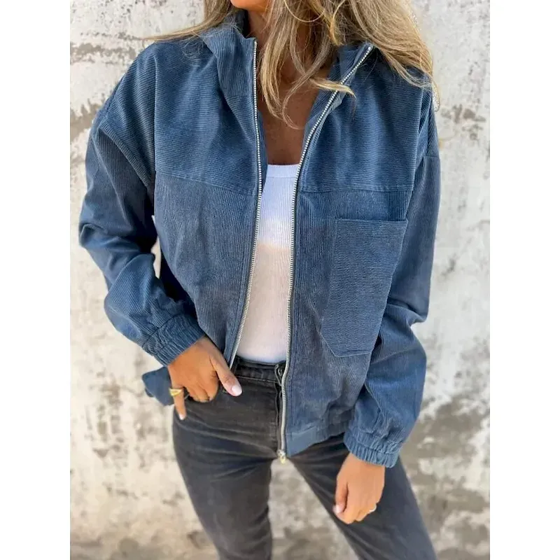 Women's Casual Jacket Hoodie Jacket Comfortable Breathable Zipper Pocket Simple Casual Plain Vacation Street Casual Daily Wear Zipper Regular Hooded Regular Fit Long Sleeve Outerwear Black White Pink - Image 3