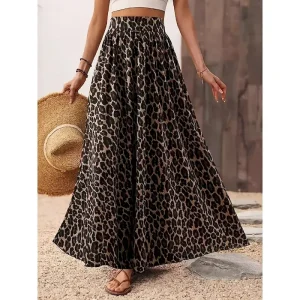 Women's Skirt A Line Fashion Casual Maxi High Waist Skirts Leopard Print Micro-elastic Street Daily Leopard Summer Polyester